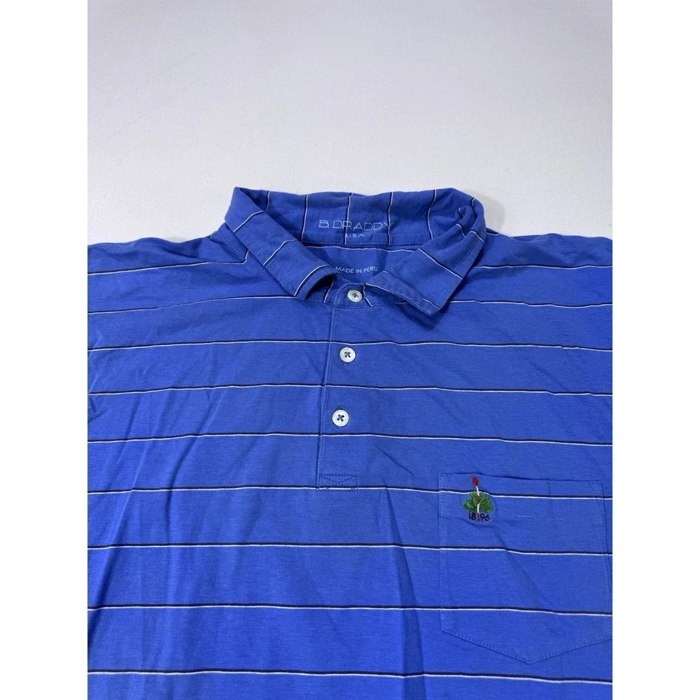 B Draddy Mens XL Merion Golf Club Logo Polo Blue Striped Pima Cotton Stretch
